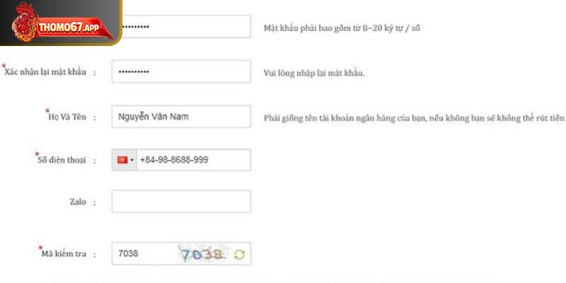 Cần khai báo đúng thông tin để quá trình rút tiền Thomo67 diễn ra nhanh chóng